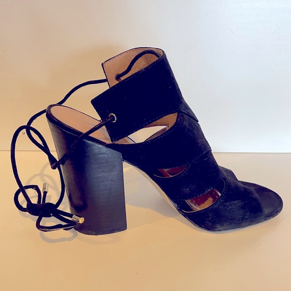 Microsuede black high heels! 🌟with chunky wood black heel Women’s size 8 - Picture 11 of 13